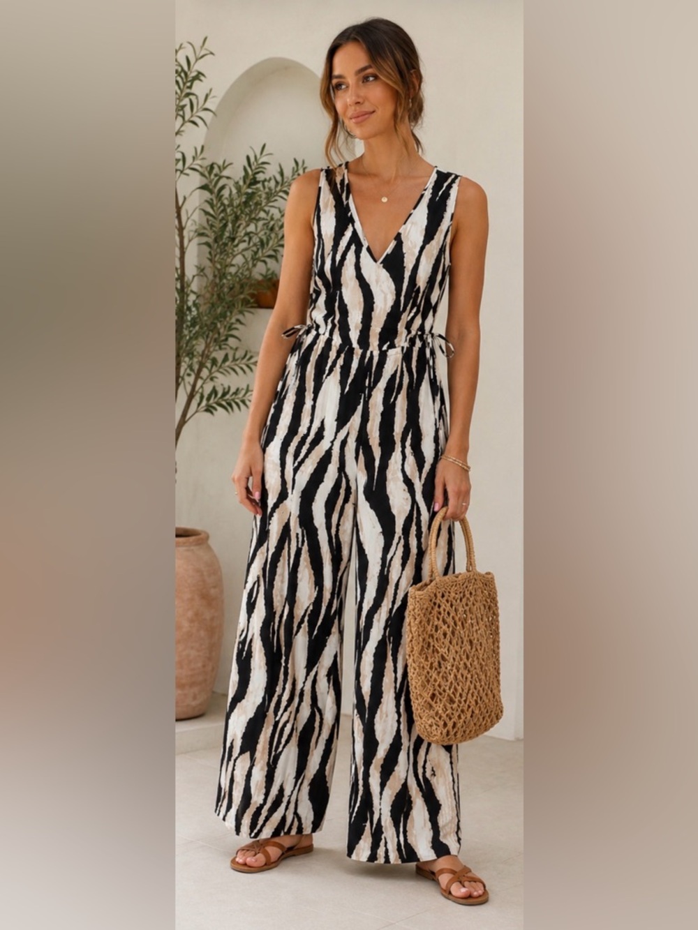 Vero Moda VMSARA Lea Sleeveless Wide Leg Jumpsuit โ Zebra Print